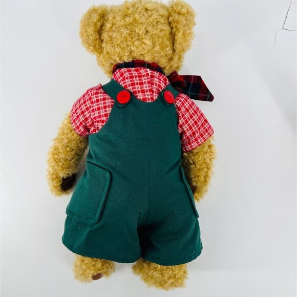 GUND Jointed Teddy Bear for Land's End Green Overalls Vintage - Picture 3 of 7